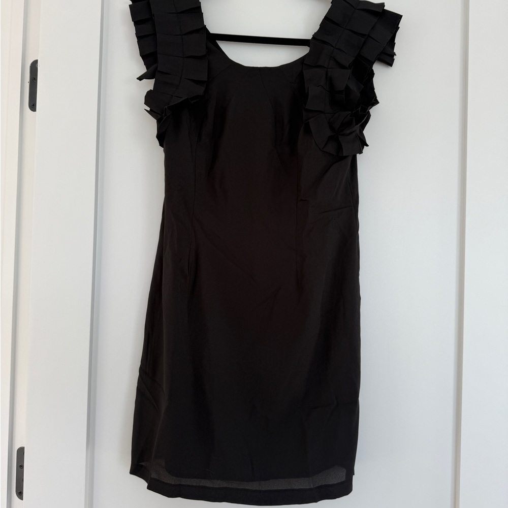 Ya Los Angeles NWT Black Mini Dress with Ruffle Sleeve Details
